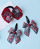 Ribbon candy Set Of 3 Bow Detailed Hair Clips & Rubber Band - Grey & Maroon