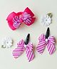 Ribbon candy Set Of 3 Bow Detailed Hair Clips & Rubber Band - Pink