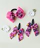 Ribbon candy Set Of 3 Bow Detailed Hair Clips & Rubber Band - Magenta Pink