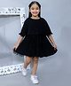KIDSDEW Half Cape Sleeves Pleated Fit And Flare Layered Casual Dress - Black