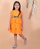 KIDSDEW Half Sleeves Accordion Pleated Sequin Bow Embellished Layered Dress -  Orange