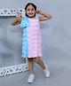 KIDSDEW Sleeveless Bow Detailed Pleated A Line Dress - Pink And Blue