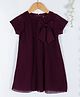KIDSDEW Half Sleeves Bow Embellished A Line Pleated Georgette Casual Dress - Wine