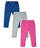 Nino Togs Pack Of 3 Ice Cream & Floral  Printed Bio Washed Cotton Lycra Leggings Set -  Blue Grey & Pink