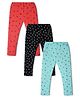 Nino Togs Pack Of 3 Floral Printed Bio Washed Cotton Lycra Leggings Set - Coral Black & Sea Green