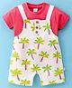 WOW Clothes Cotton Knit  Half Sleeves T-Shirt & Dungaree Set Palm Tree Print- Pink