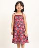 Campana Sleeveless Floral Printed A Line Dress - Red & Navy Blue