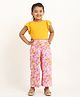 Campana Cotton Jersey Flutter Sleeves Solid Top With Floral Printed Palazzo Set - Yellow & Pink