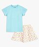 Campana  Cotton Jersey Half Sleeves Dragonfly Embroidered Tee With Flower  Printed Skirt - Blue & Multi Colour
