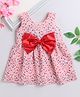 Many Frocks & Sleeveless Abstract Printed & Bow Embellished Fit & Flare Georgette Dress - Pink