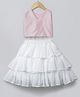BYB PREMIUM BABY PINK AND WHITE GIRLS PEARL HAND EMBROIDERY  RAW SILK AND GORGETTE SKIRT AND TOP- 0-3M