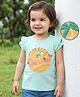 Babyoye  Cotton Lycra Knit Half Sleeves T-Shirt with Frill Detailing & Text Print - Blue