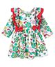 M'andy Cotton Full  Sleeves Floral Printed Frill Detailed Dress - White
