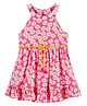 M'andy Halter Neck Floral Motif Printed Dress - Magenta Pink