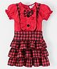 M'andy Cotton Half Sleeves Checked  Top & Skirt Set - Red