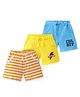 Doodle Poodle 100% Cotton Knit Above Knee Length Shorts Stripes & Text Print Pack of 3 - Blue Brown & Yellow