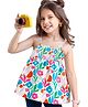 Babyhug Cotton Knit Sleeveless Floral Printed Top with Smocking Detailing - White