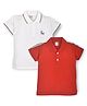 Kiwi 100% Cotton Pack of 2 Half Sleeves Solid & Side Tape Detailed Polo Neck Tees -  White & Red