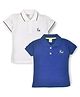 Kiwi 100% Cotton Pack of 2 Half Sleeves Solid Polo Neck Tees - White & Blue