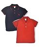 Kiwi 100% Cotton Pack of 2 Half Sleeves Solid & Side Tape Detailed Polo Neck Tees - Red & Navy Blue