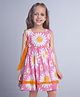 Soleilclo Sleeveless Floral Printed   Ruffled Detailed  Cotton Dress - Pink