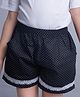 Soleilclo Polka Dots Printed  & Lace Embellished Cotton Shorts - Black