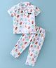 WOW Clothes 100% Cotton Sinker Half Sleeves Bear Printed Night Suit - White & Aqua