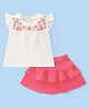 Babyhug Cotton Knit Half Sleeves Floral Print Top & Skirt Set - White & Pink