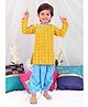 KID1 Full Sleeves Ethnic Motif Design Handloom Weave Cotton Kurta Dhoti Set - Yellow