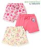 Babyoye Eco Conscious 100% Cotton With Eco Jiva Finish Shorts Floral & Unicorn Print Pack Of 3 - Pink