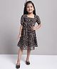Mini & Ming Half Sleeves Animal Printed Dress - Black
