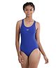 Speedo  Sleeveless Racer Back V Cut Swimsuit  with Text Print -  Blue