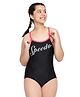 Speedo Sleeveless Racer Back  V Cut  Swimsuit with Text Print -  Black