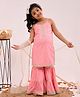 Aspriya Sleeveless Floral Printed Lace Embellished Straight Viscose  Kurta With Sharara & Dupatta - Baby Pink