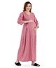 Lovely Mom's Three Fourth Sleeves Leaves Printed A Line Long Dress With Concealed Zipper Nursing Access - Pink