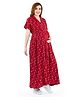 Lovely Mom's  Half Sleeves Abstract Printed A Line Long Dress With Concealed Zipper Nursing Access - Red