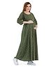 Lovely Mom's Three Fourth Sleeves Star Printed & Frill Detailed  A Line Long Dress With Concealed Zipper Nursing Access - Green