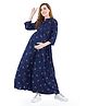 Lovely Mom's Three Fourth Sleeves Flower Printed A Line Long Dress With Concealed Zipper Nursing Access - Blue