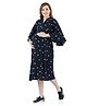 Lovely Mom's Three Fourth Sleeves Heart Printed Dress With Concealed Zipper Nursing Access - Dark Blue