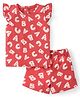 Babyhug Single Jersey Knit Frill Sleeves Night Suit Text Print - Red