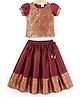 Babyhug  Short Sleeve Pattu Pavada  Choli Lehenga Set with Gold Foil Print - Maroon
