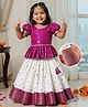 Babyhug Woven Half Puffed Sleeves Choli Lehenga Pattu Pavada Set With Floral Embroidery & Lace Detailing - White & Fuchsia