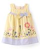Babyhug 100% Cotton Knit Sleeveless Frock with Stripes & Floral Embroidery - Yellow