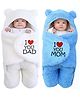 BABYZONE Hooded Embroidered Crib Baby Blanket for Mild Winter || Combo Baby Wrapper/Blanket  AC Room || Pack of 2 Pc - White & Blue