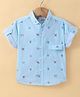 Dew Drops Cotton Poplin Woven Half Sleeves Shirt Paddle Print - Blue
