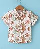 Dew Drops Poplin Half Sleeves Leaves Printed Shirt - White & Peach