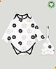 Kidbea 100% Organic Cotton Full Sleeves Donuts Printed Coordinating Onesie & Cap Set - Black & White