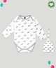 Kidbea 100% Organic Cotton Full Sleeves Elephants Printed Coordinating  Onesie & Cap Set - Grey