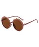 SYGA Children's Cute Flower Mirror Retro Round Fashionable Sunglasses. (Brown)