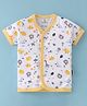 Child World Interlock Knit Half Sleeves Vest with Animal Print - Yellow & White